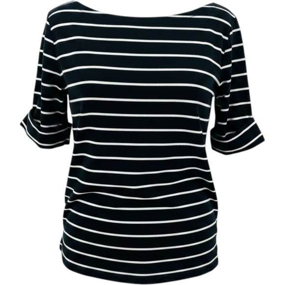 Lauren Ralph Lauren Tops - Lauren Ralph Lauren Top Womens XL Black White Stripe Cuffed Short Sleeve Vented